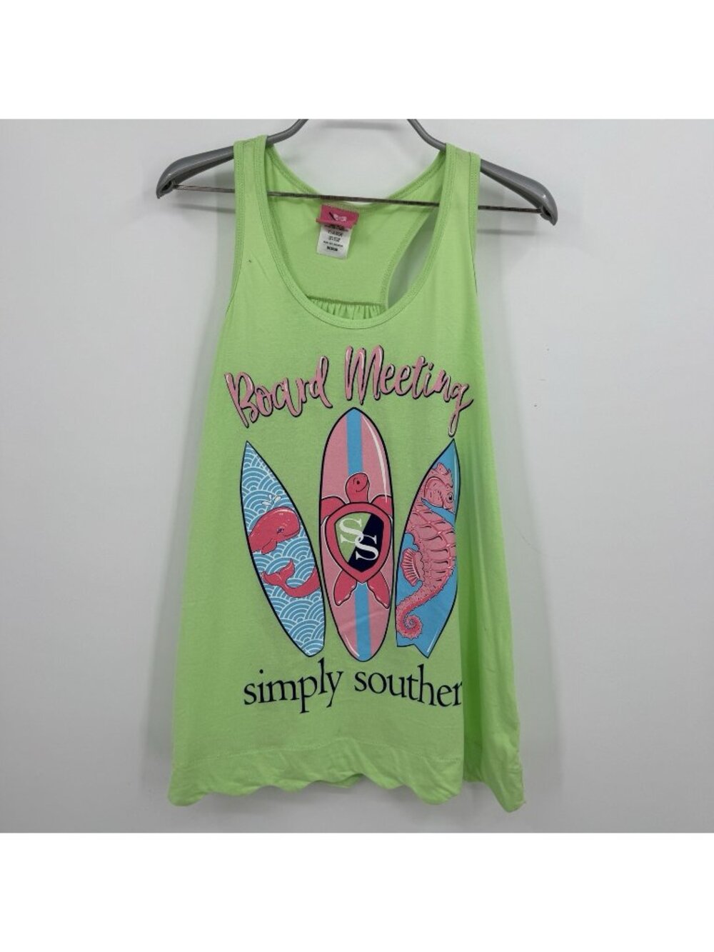 Simply Southern Women's Graphic Tank size M Medium Sleeveless Green Surfboard